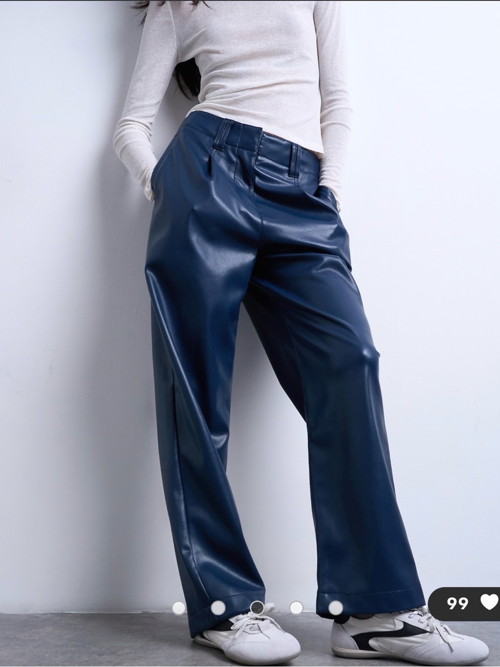 TOPSHOP Navy Faux Leather Straight-Leg Pants